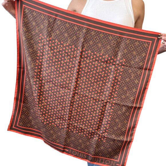 LOUIS VUITTON Vintage LV Monogram Perfo Scarf Wrap Dot Brown Orange [105966] - Picture 3 of 9